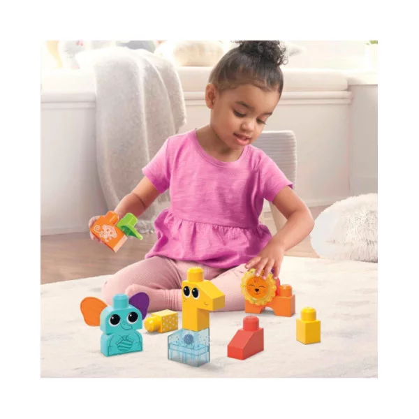 Mega Bloks Safari – 15 Mattoncini Sensoriali Leone, Giraffa ed Elefante per Bambini 1+ Anno Mattel HKN42