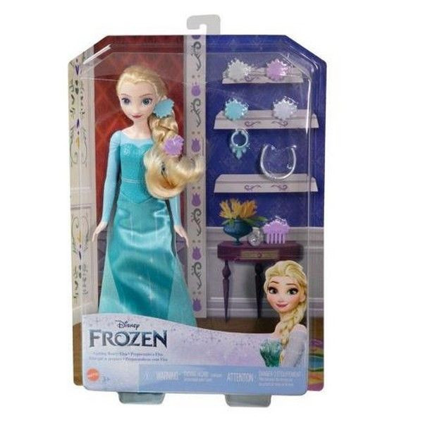 Disney Frozen Elsa – Bambola con Abito Azzurro e Set Accessori per Capelli, Gioielli e Tiara per Bambini 3+ Anni HMD56