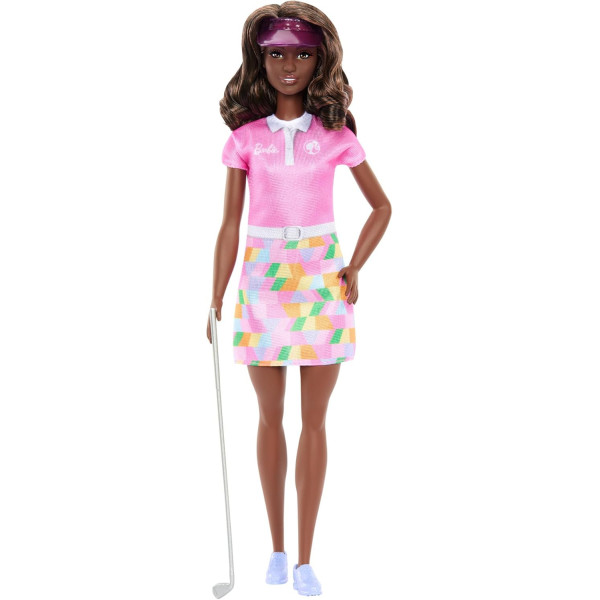 Barbie Carriere Golfista – Bambola con Polo Rosa, Gonna Fantasia, Mazza e Visiera Inclusi, Giocattolo 3+ Anni JCR69