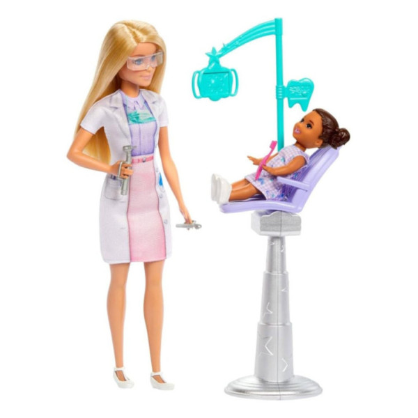 Barbie Carriere Dentista – Bambola con Piccolo Paziente, Poltrona e Accessori Medici, Giocattolo 3+ Anni Mattel JCR74