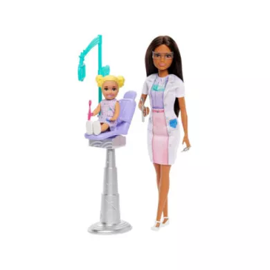 Barbie Carriere Dentista – Bambola Bruna con Alunna, Poltrona e Accessori Medici, Giocattolo 3+ Anni Mattel