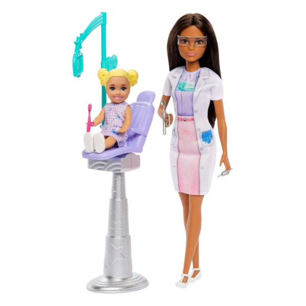Barbie Carriere Dentista – Bambola Bruna con Alunna, Poltrona e Accessori Medici, Giocattolo 3+ Anni Mattel