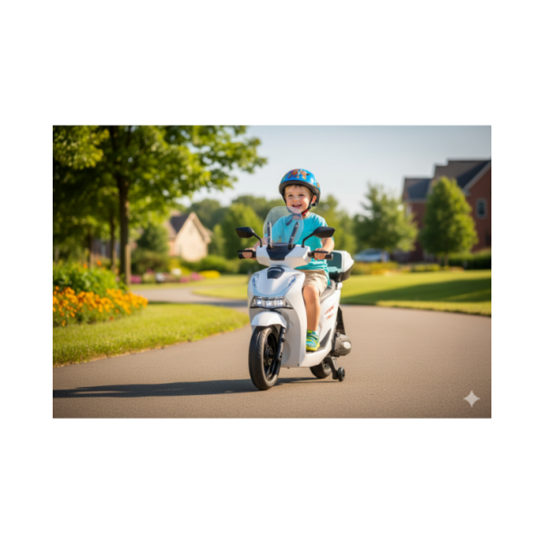 Moto Elettrica per Bambini Honda SH125 12V – Moto con Licenza Ufficiale, Ruote EVA e Sedile in Pelle Bianca