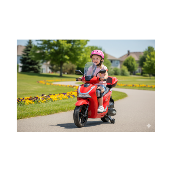 Moto Elettrica per Bambini Honda SH125 12V – Moto con Luci LED, Ruote EVA e Sedile in Pelle Rossa Licenza Ufficiale