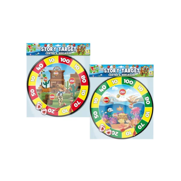 Gioco Story Target Teorema  Bersaglio Magnetico con Freccette per Bambini, Tema Far West o Sottomarino, Centra il Bersaglio