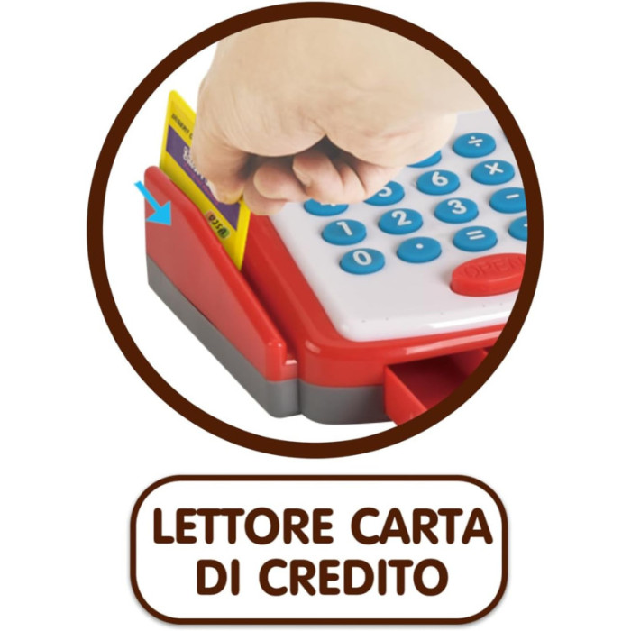 Cassa Giocattolo con Carrello Spesa Grande Chef Teorema  Set Supermercato con Luci, Suoni, Scanner e Soldi Finti per Bambini