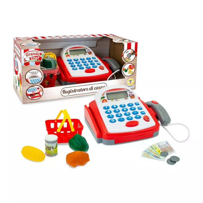 Cassa Giocattolo Grande Chef Teorema  Registratore con Scanner, Suoni, Calcolatrice e Accessori Supermercato per Bambini