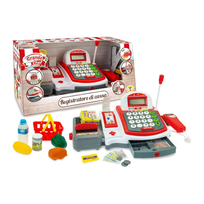 Cassa Giocattolo con Scanner e Scontrino Grande Chef Teorema  Registratore con Luci, Suoni e Accessori Supermercato per Bambini