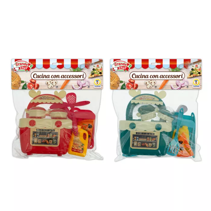 Cucina con Accessori Grande Chef Teorema  Set Giocattolo da Cucina per Bambini con Pentole, Utensili e Alimenti, Modello Casuale