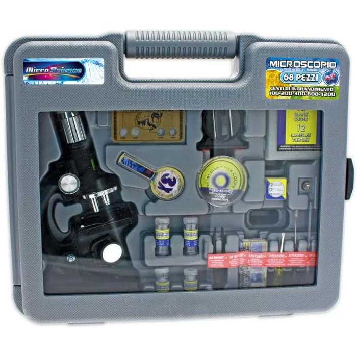 Valigetta con Microscopio in Metallo 68 Pezzi, Ingrandimenti 100 a 1200x, Set Scientifico Educativo per Bambini 8+ Anni Teorema