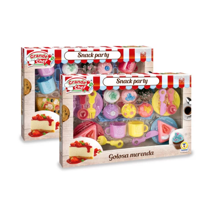 Set Snack Party Grande Chef  Golosa Merenda per Bambini Servizio da Tè con Dolcetti, Tazze e Accessori, Modello Casuale Teorema