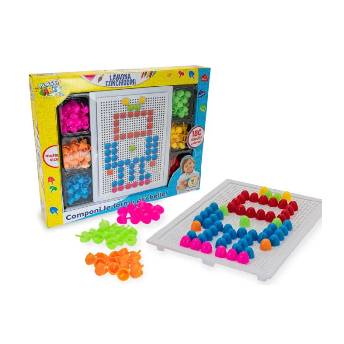 Lavagna con Chiodini Colorati 180 Pezzi  Gioco Creativo Educativo per Bambini 3+ Anni, Plasti Art Teorema