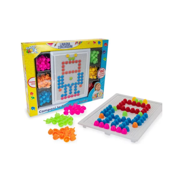 Lavagna con Chiodini Colorati 180 Pezzi  Gioco Creativo Educativo per Bambini 3+ Anni, Plasti Art Teorema