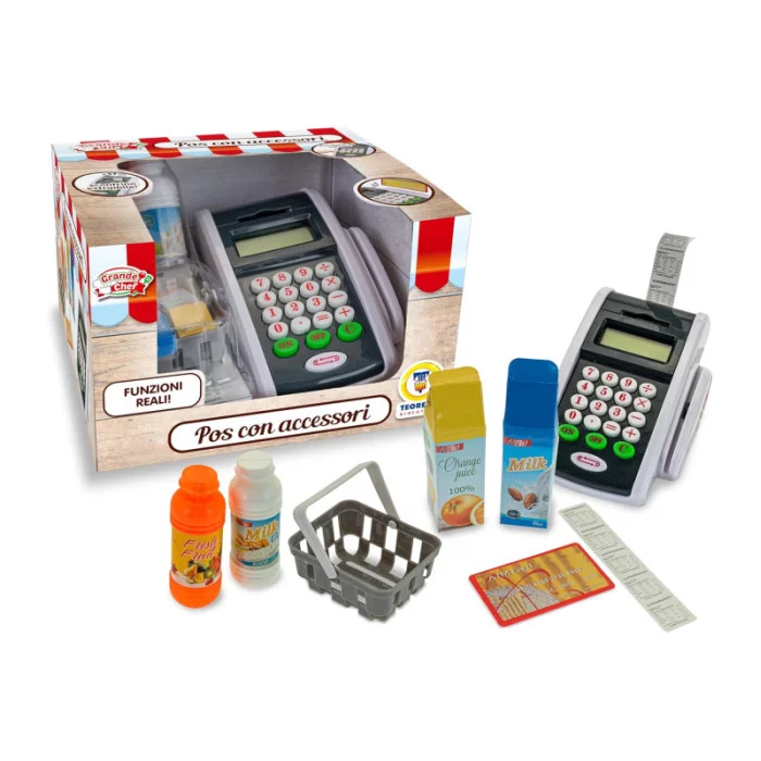 POS Giocattolo con Calcolatrice Vera e Accessori  Registratore di Cassa Portatile per Bambini 3+ Anni, Gioco Supermercato