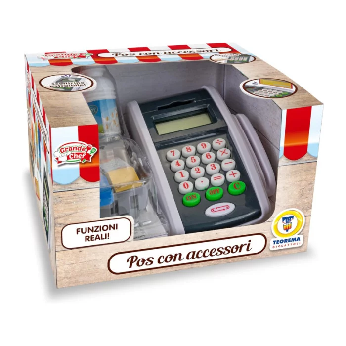 POS Giocattolo con Calcolatrice Vera e Accessori  Registratore di Cassa Portatile per Bambini 3+ Anni, Gioco Supermercato