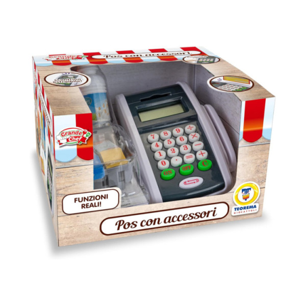POS Giocattolo con Calcolatrice Vera e Accessori  Registratore di Cassa Portatile per Bambini 3+ Anni, Gioco Supermercato