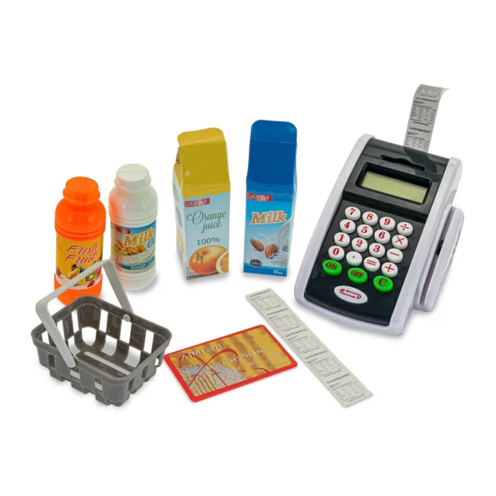 POS Giocattolo con Calcolatrice Vera e Accessori  Registratore di Cassa Portatile per Bambini 3+ Anni, Gioco Supermercato