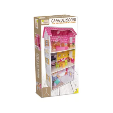 Casa delle Bambole in Legno Teorema 40602 – 3 Piani e 5 Stanze con Arredi e Decorazioni, Altezza 96cm