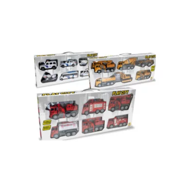 Playset Mezzi 6 Veicoli a Frizione – 3 Modelli Assortiti Polizia, Cantiere e Pompieri Teorema