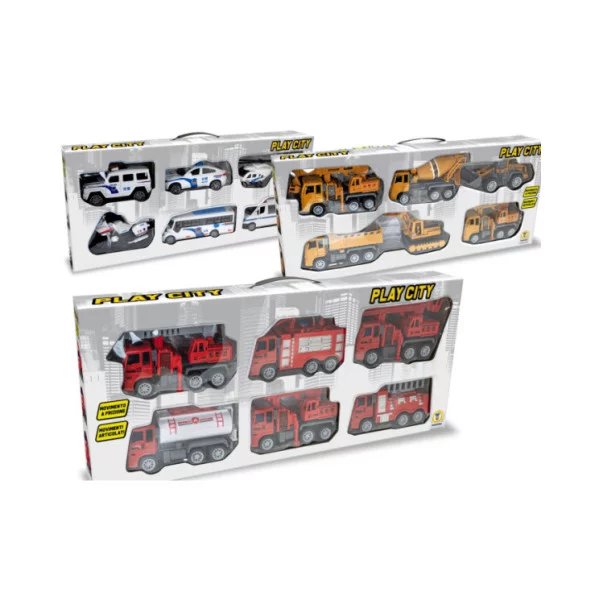 Playset Mezzi 6 Veicoli a Frizione – 3 Modelli Assortiti Polizia, Cantiere e Pompieri Teorema
