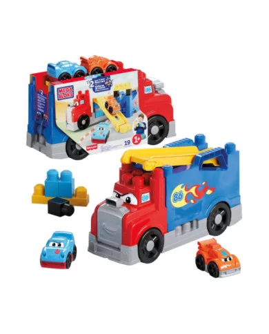 Mega Bloks Autotreno Monta e Sfrescia – Set con 19 Blocchi e 2 Macchinine da Corsa per Bambini 1+ Anni Fisher-Price JFR29
