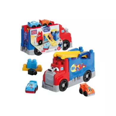 Mega Bloks Autotreno Monta e Sfrescia – Set con 19 Blocchi e 2 Macchinine da Corsa per Bambini 1+ Anni Fisher-Price JFR29