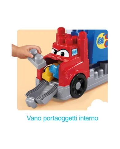 Mega Bloks Autotreno Monta e Sfrescia – Set con 19 Blocchi e 2 Macchinine da Corsa per Bambini 1+ Anni Fisher-Price JFR29