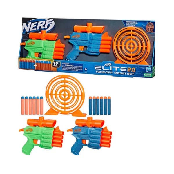 Nerf Elite 2.0 Face Off Target Set – 2 Blaster QS-4 con Bersaglio e 12 Freccette in Schiuma Hasbro 8+ Anni
