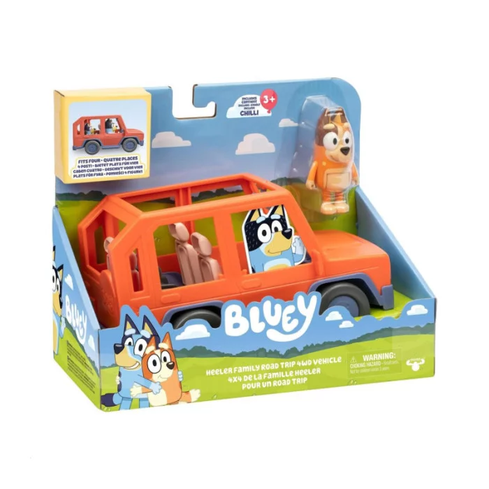 Bluey Heeler Family Road Trip – Auto 4x4 con Personaggio Chilli Incluso, Veicolo Giocattolo per Bambini 3+ Anni