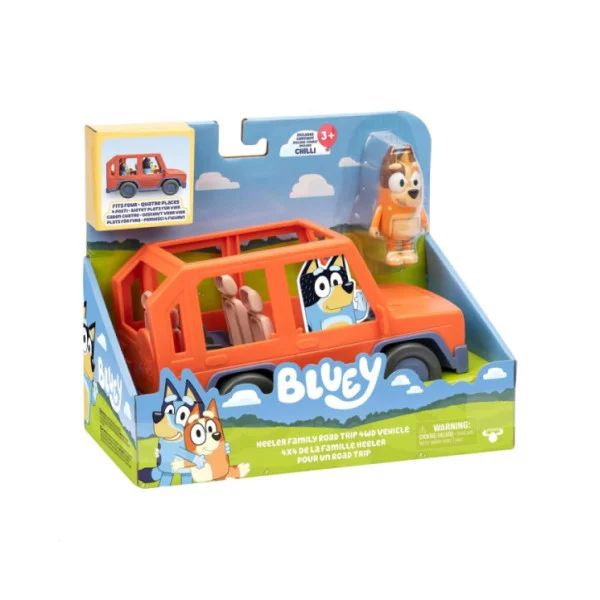Bluey Heeler Family Road Trip – Auto 4x4 con Personaggio Chilli Incluso, Veicolo Giocattolo per Bambini 3+ Anni