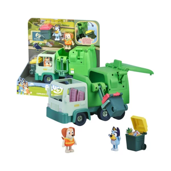 Bluey Camion Nettezza Urbana Playset con 2 Personaggi Articolati da 7 cm e Accessori, Veicolo Interattivo 3+ Anni
