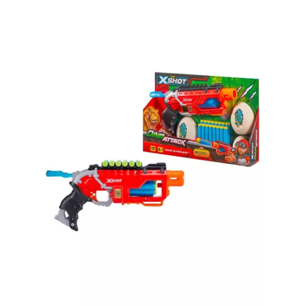 X-Shot Dino Attack Dino Striker – Blaster con 16 Dardi e 4 Uova di Dinosauro per Bambini 8+ Anni