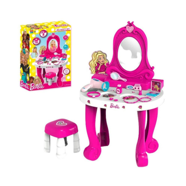 Specchiera Barbie con Sgabello e 10 Accessori – Tavolo da Trucco per Bambine 3+ Anni Bildo 78 cm