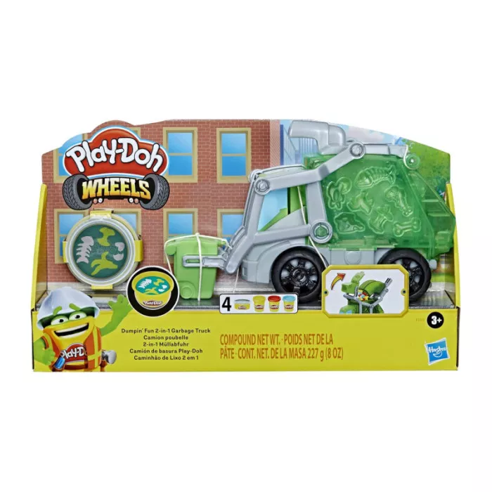 Play-Doh Wheels Camion dei Rifiuti 2 in 1 – Set Pasta Modellabile con 3 Vasetti e Accessori Hasbro 3+ Anni