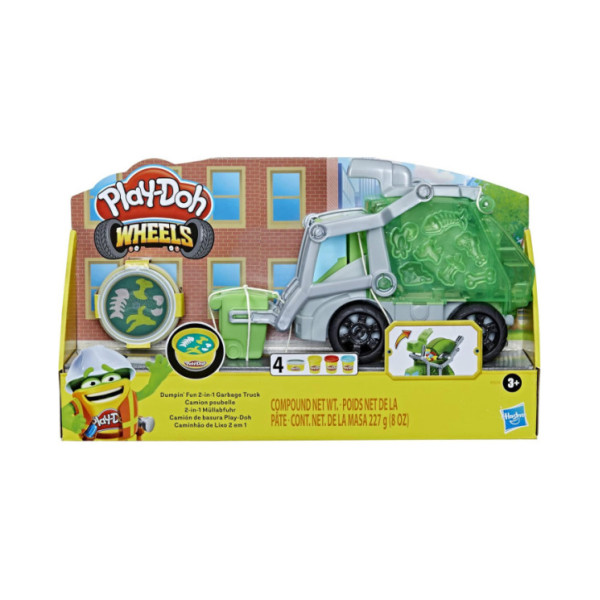 Play-Doh Wheels Camion dei Rifiuti 2 in 1 – Set Pasta Modellabile con 3 Vasetti e Accessori Hasbro 3+ Anni