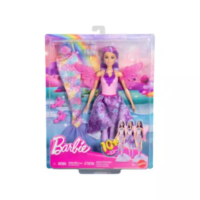 Barbie Fantasy Fashion – Bambola con 8 Accessori, Abiti da Sirena e Fata per 10 Look Magici  3+ Anni JCP74