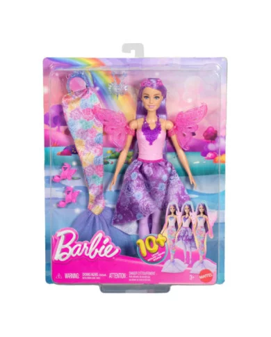 Barbie Fantasy Fashion – Bambola con 8 Accessori, Abiti da Sirena e Fata per 10 Look Magici  3+ Anni JCP74