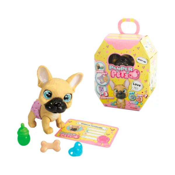 Cagnolino Interattivo Bulldog Francese – Simba Pamper Petz con Biberon, Accessori e Gender Reveal 3+ Anni