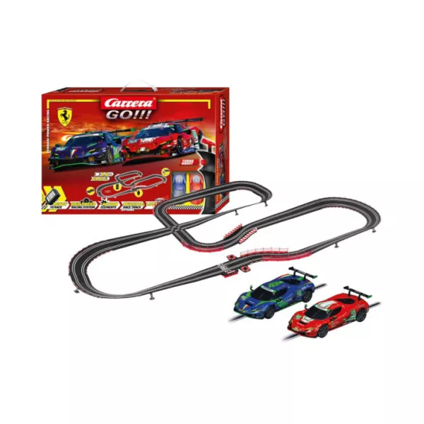 Pista Carrera GO!!! Ferrari Power Racing 8,6 m – Circuito Elettrico con 2 Auto Ferrari GT3 per Bambini 5+ Anni