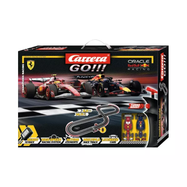 Pista Carrera GO!!! Champions Racing 4,3 m – Ferrari vs Red Bull Circuito Elettrico con Turbo Boost 5+ Anni