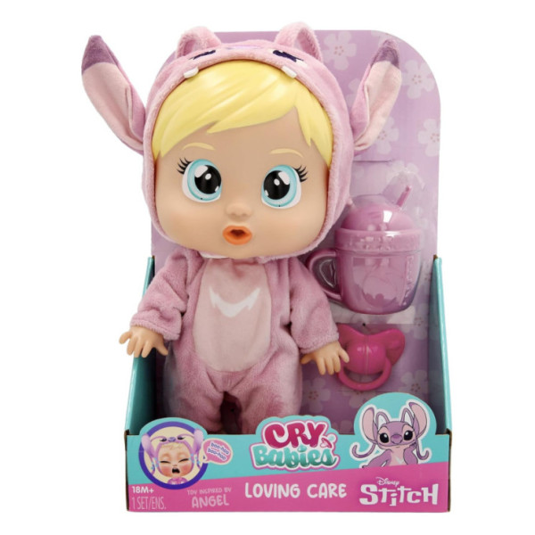 Cry Babies Loving Care Angel – Bambola Interattiva Disney Lilo & Stitch con Biberon e Ciuccio che Piange Lacrime Vere