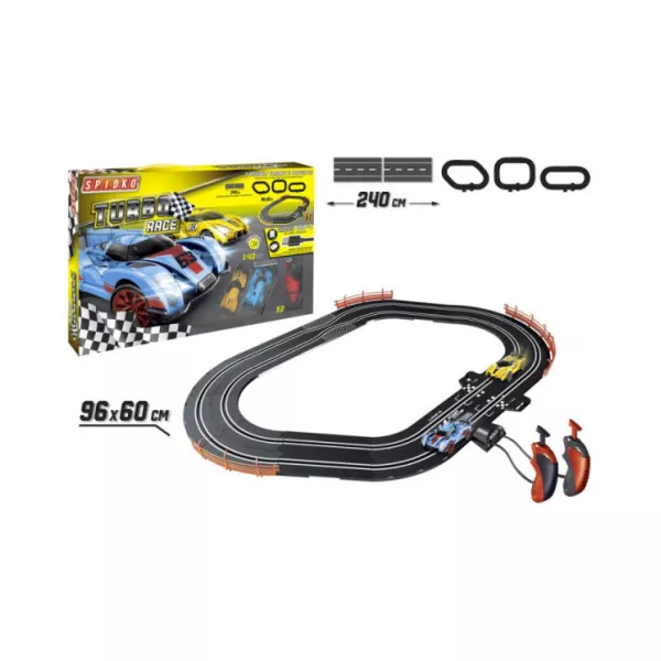 Spidko Turbo Race – Pista Elettrica 240 cm con 2 Auto da Corsa e Comandi a Filo Scala 1:43