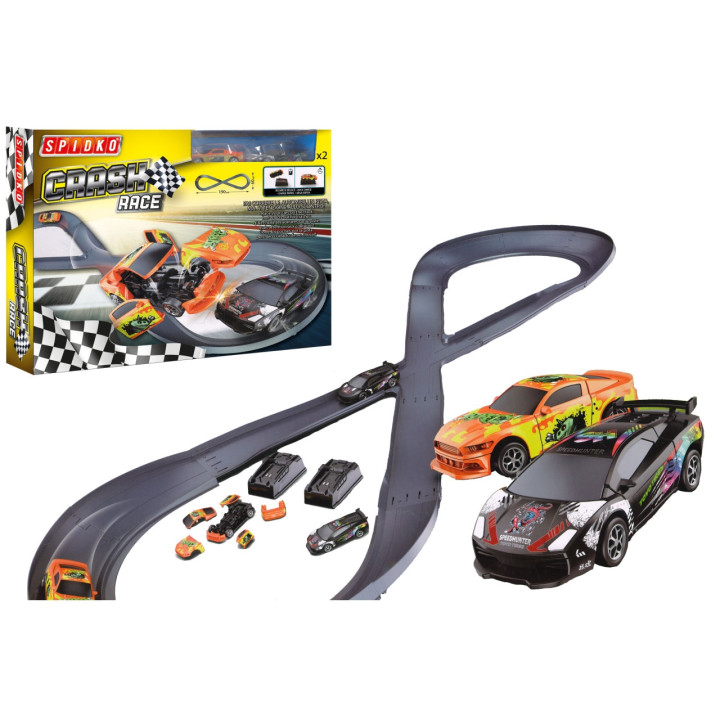 Spidko Crash Race – Pista Elettrica 190x60 cm con 2 Auto da Corsa a Scontro e Accessori di Collisione