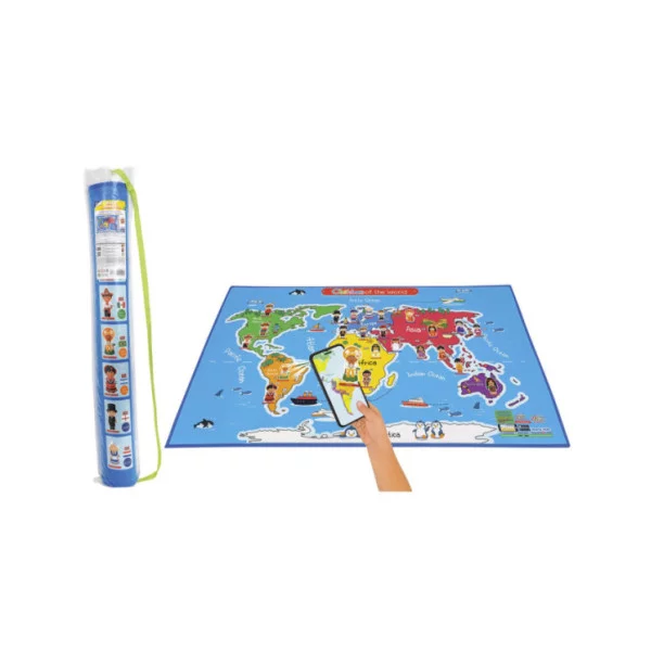 Tappeto Mondo 150x100 cm – Tappeto Educativo Geografico per Bambini con Mappa Illustrata