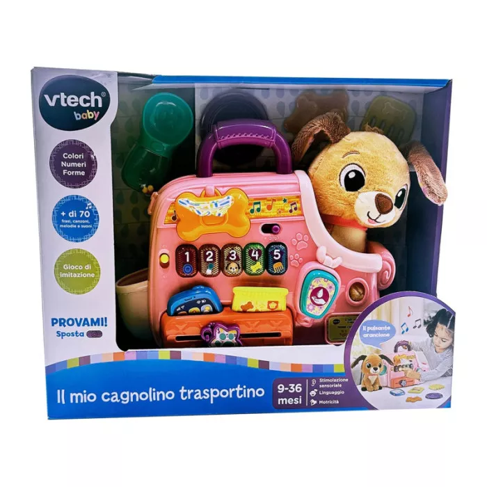 Peluche Interattivo Il Mio Cagnolino Trasportino – Borsetta Parlante con Accessori, 12-36 Mesi VTech