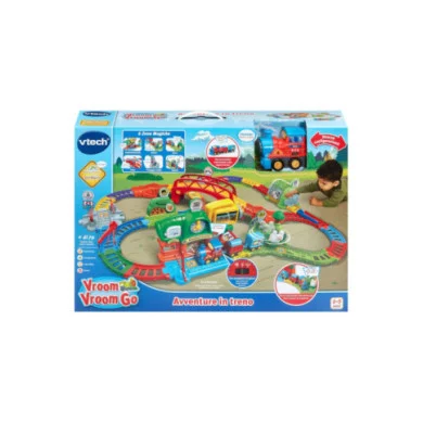 Pista Trenino Elettrico Vroom Vroom Go – Avventure in Treno con Ostacoli e Zone Magiche, 1-5 Anni VTech