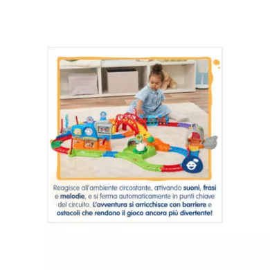 Pista Trenino Elettrico Vroom Vroom Go – Avventure in Treno con Ostacoli e Zone Magiche, 1-5 Anni VTech