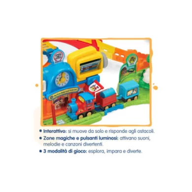 Pista Trenino Elettrico Vroom Vroom Go – Avventure in Treno con Ostacoli e Zone Magiche, 1-5 Anni VTech