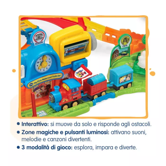 Pista Trenino Elettrico Vroom Vroom Go – Avventure in Treno con Ostacoli e Zone Magiche, 1-5 Anni VTech