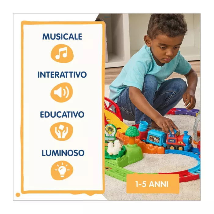 Pista Trenino Elettrico Vroom Vroom Go – Avventure in Treno con Ostacoli e Zone Magiche, 1-5 Anni VTech